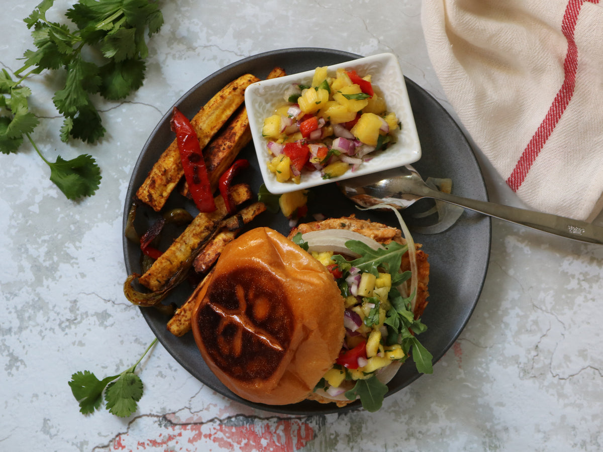 Jerk Salmon Burgers with Rum Glaze