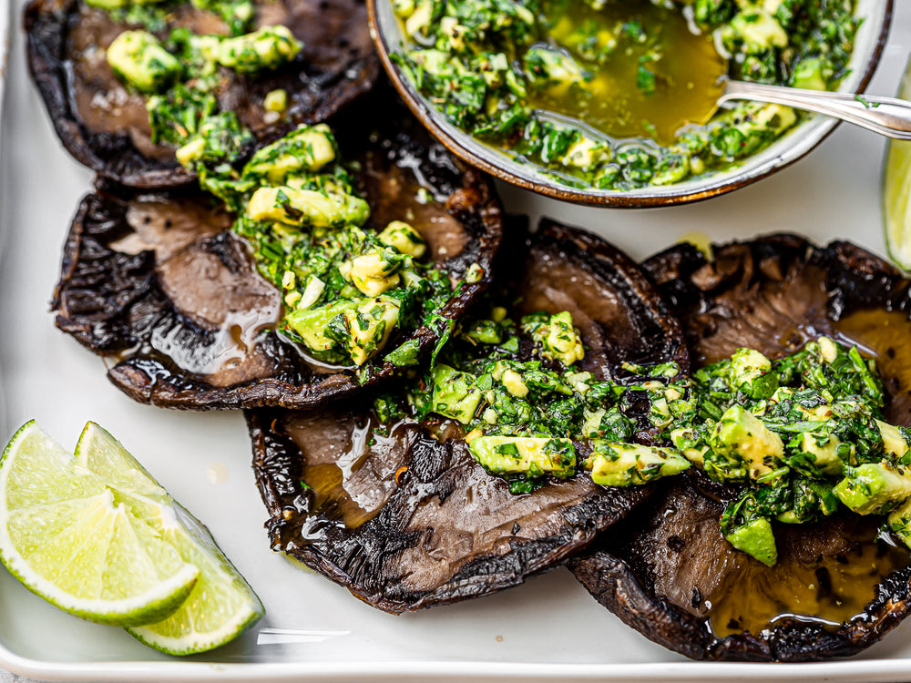 Portobello Steaks with Avocado Chimichurri